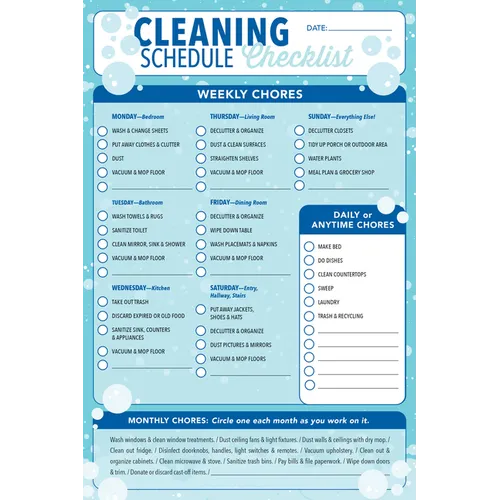 Cleaning Schedule Checklist Note Pad (60 Sheets)